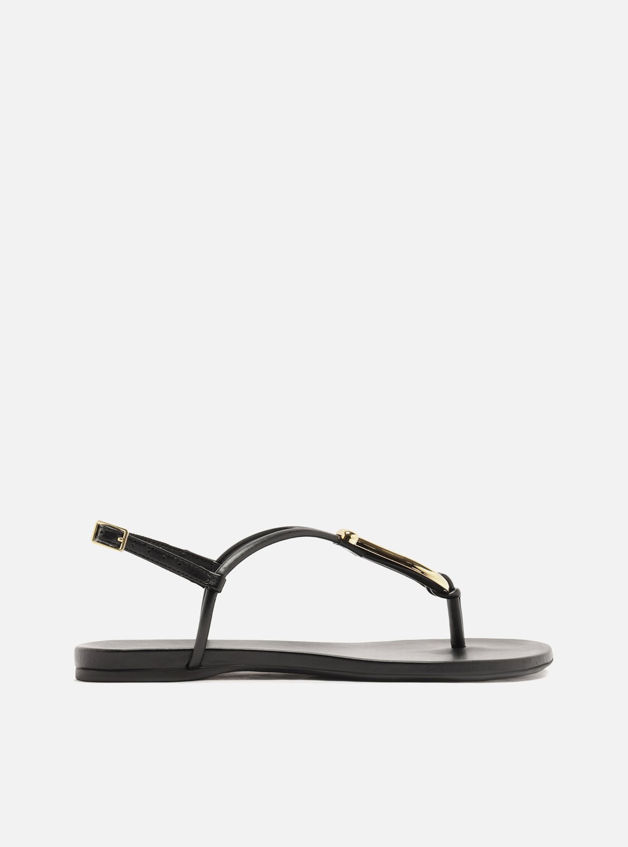 Sandália Rasteira Preta Slim Metal Dourado — foto 1