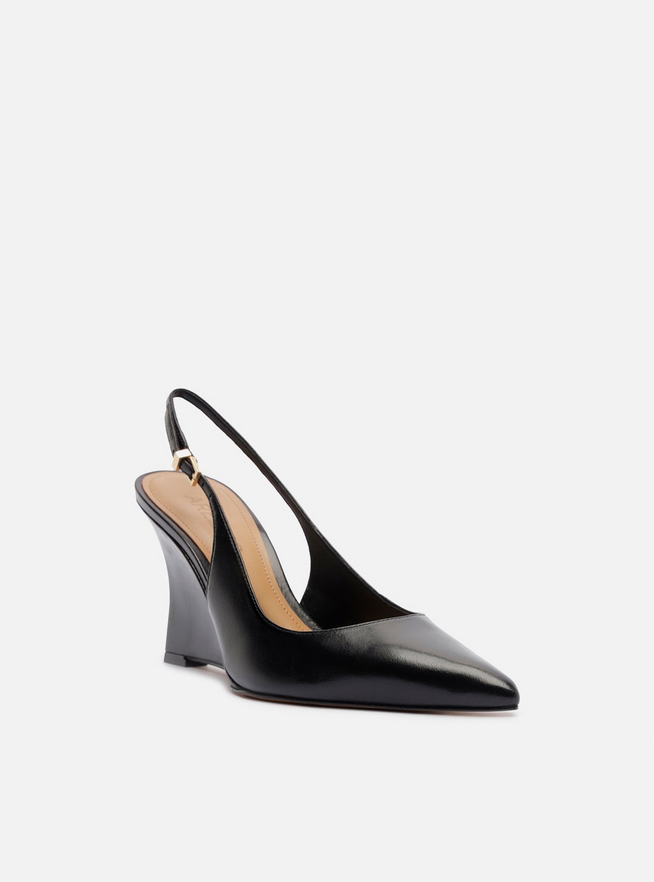 Scarpin Preto Couro Salto Alto Anabela Slingback — foto 2