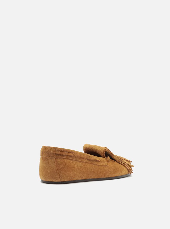 Mocassim Marrom Claro Acamurçado Franjas Laço