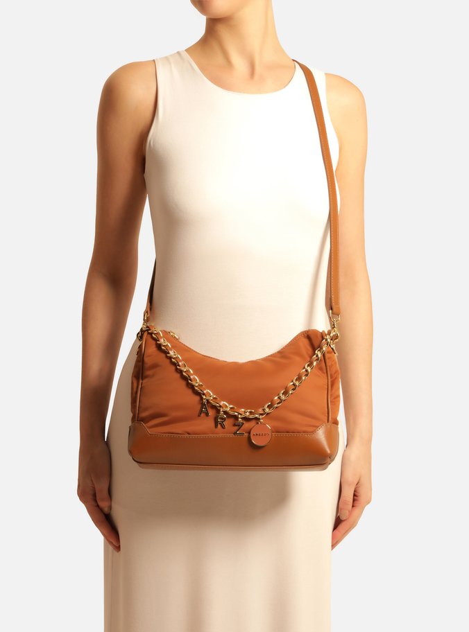 Bolsa Tiracolo Marrom Nylon Couro Média Corrente
