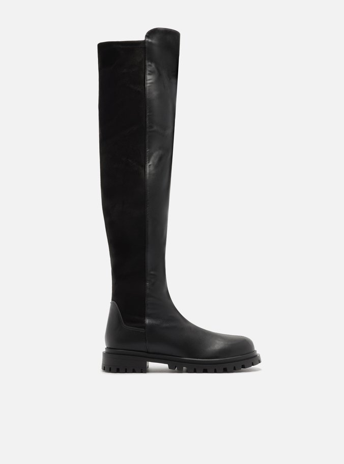 Bota Over The Knee Preta Sola Tratorada