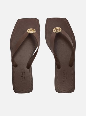 Arezzo — Chinelo de Dedo Marrom Metal ZZ Square Brizza