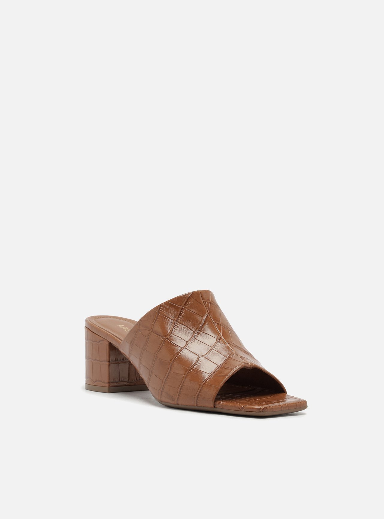 Sandália Caramelo Salto Bloco Croco Mule — foto 2