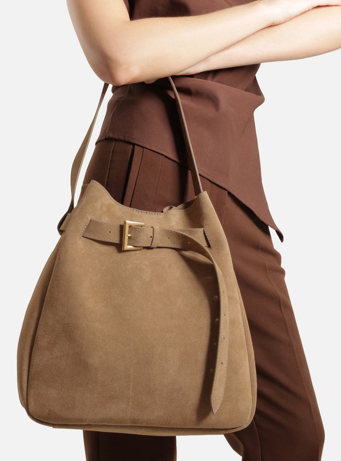 Bolsa Hobo Marrom Couro Grande Fivela
