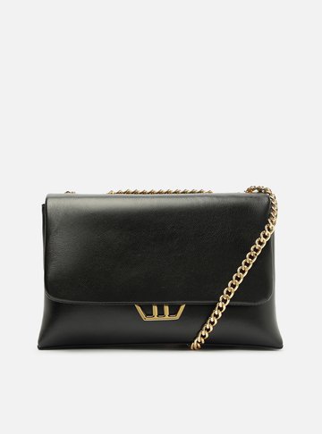 Bolsa Tiracolo Preta Couro Grande Metal