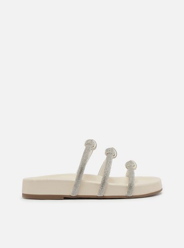 Papete Off-White Tiras Nós Strass Glam