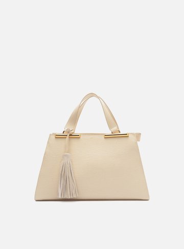 Arezzo — Bolsa Tote Branca Couro Média Croco Franja
