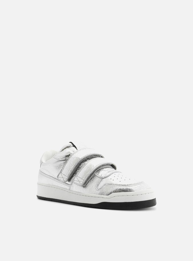 Tênis Slip On Prata Couro Tiras Velcro