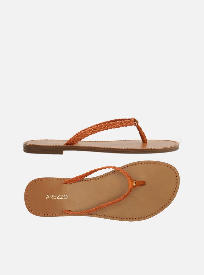 Rasteira Laranja Flat Flip Flop Trançada