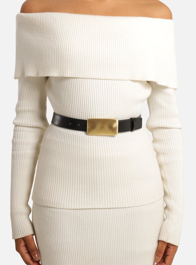 Cinto Preto Couro Médio Fivela Retangular Metal