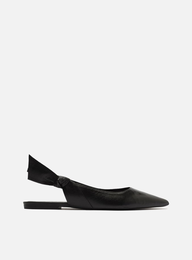 Sapatilha Preta Couro Slingback Nó
