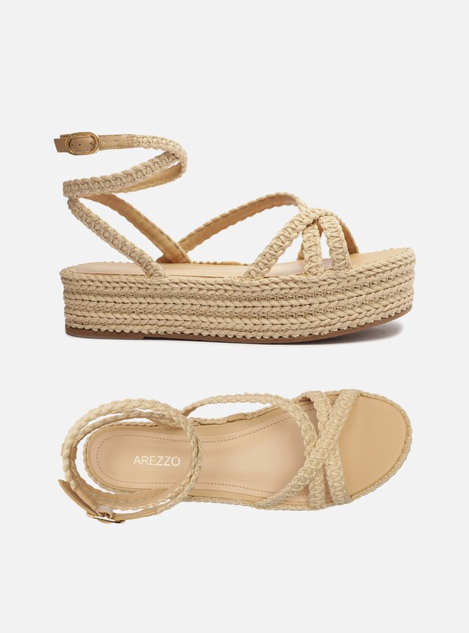 Sandália Nude Flatform Tramada Tiras