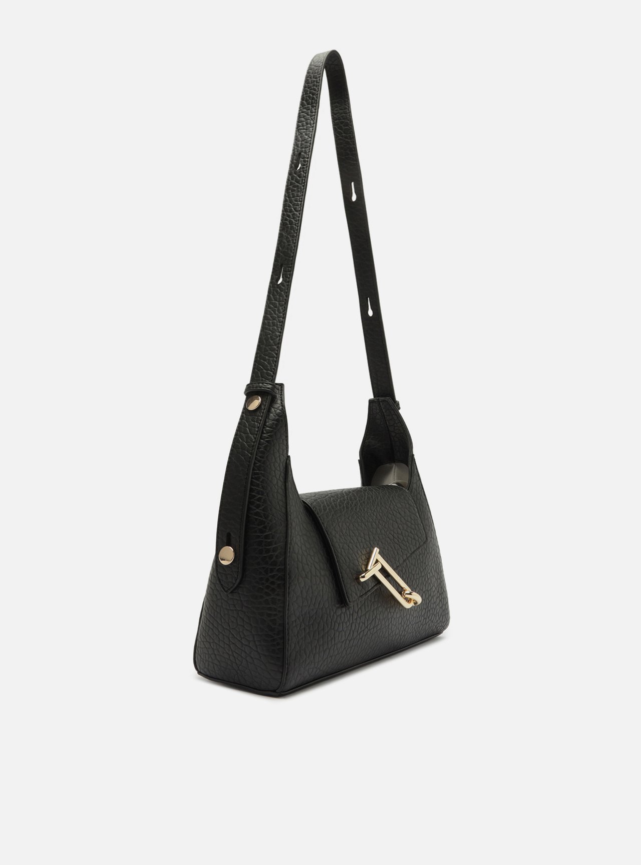 Bolsa Shoulder Preta Média Metais Dourados — foto 2