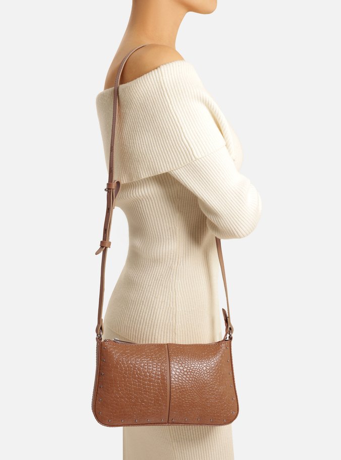 Bolsa Tiracolo Caramelo Croco Pequena Rebites