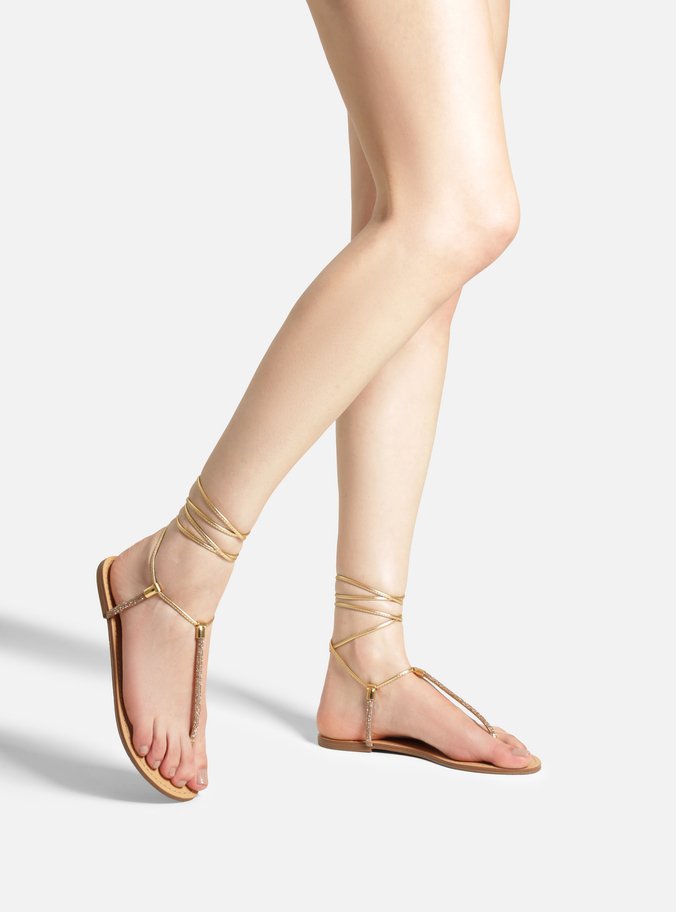 Rasteira Dourada Slim Strass Amarração