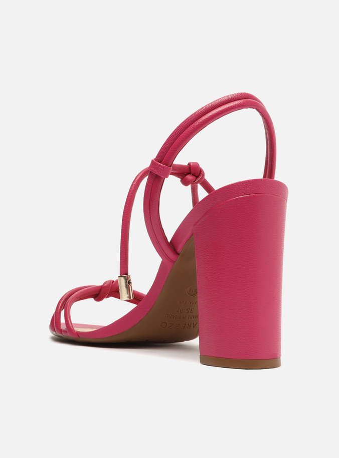 Sandália Rosa Pink Couro Salto Alto Bloco Camila