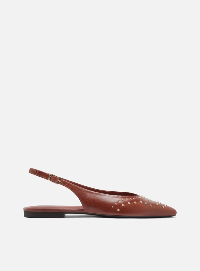 Sapatilha Laranja Couro Slingback Rebites
