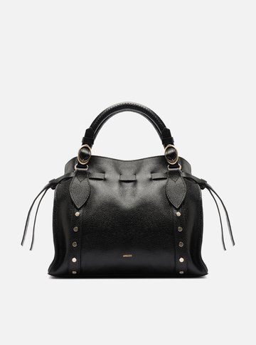 Bolsa Tote Preta Couro Média Rebites