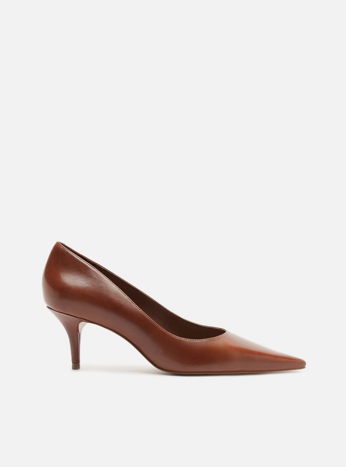 Scarpin Marrom Couro Salto Fino