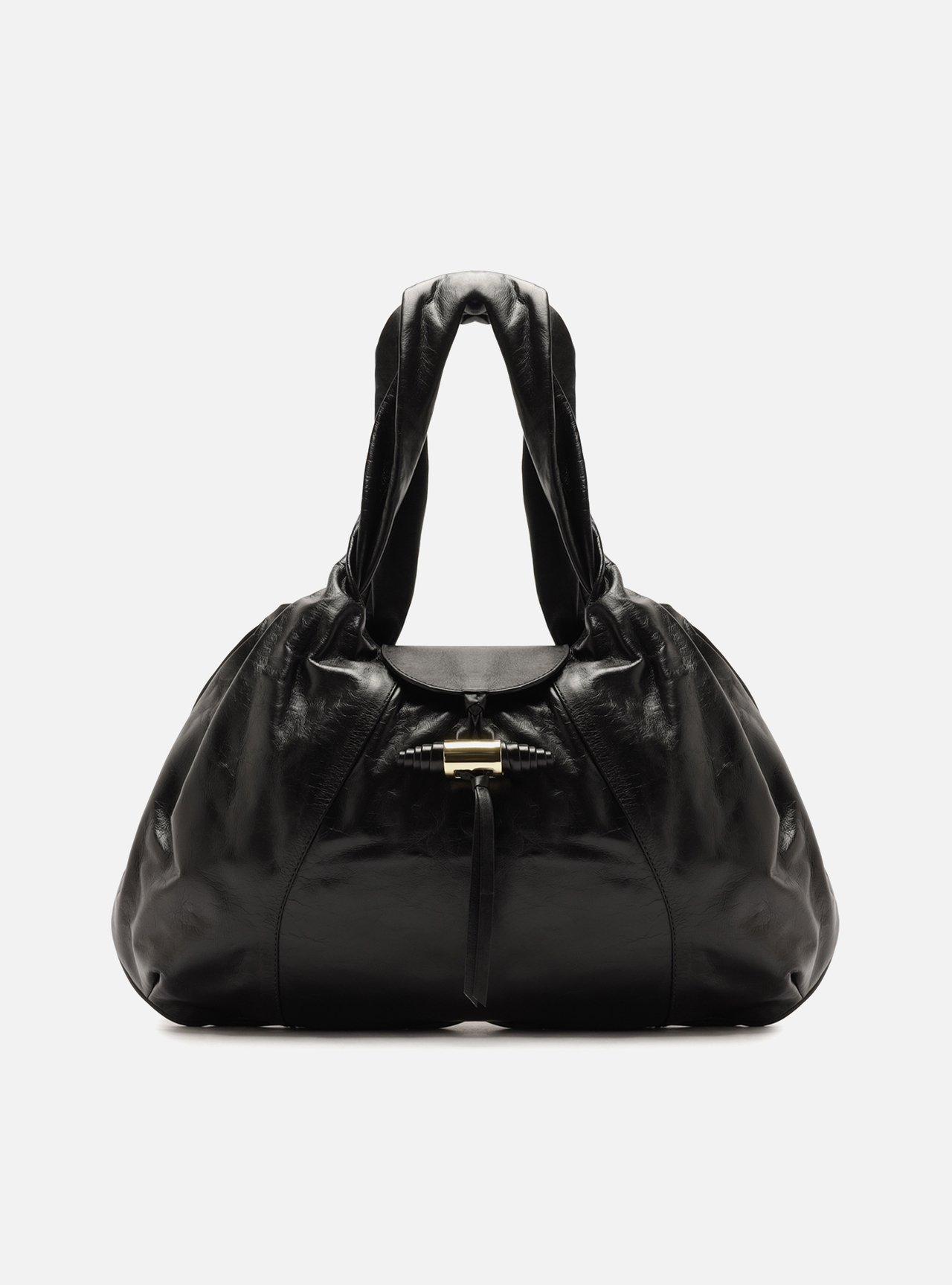 Bolsa Hobo Preta Couro Grande Tiras Metal — foto 1