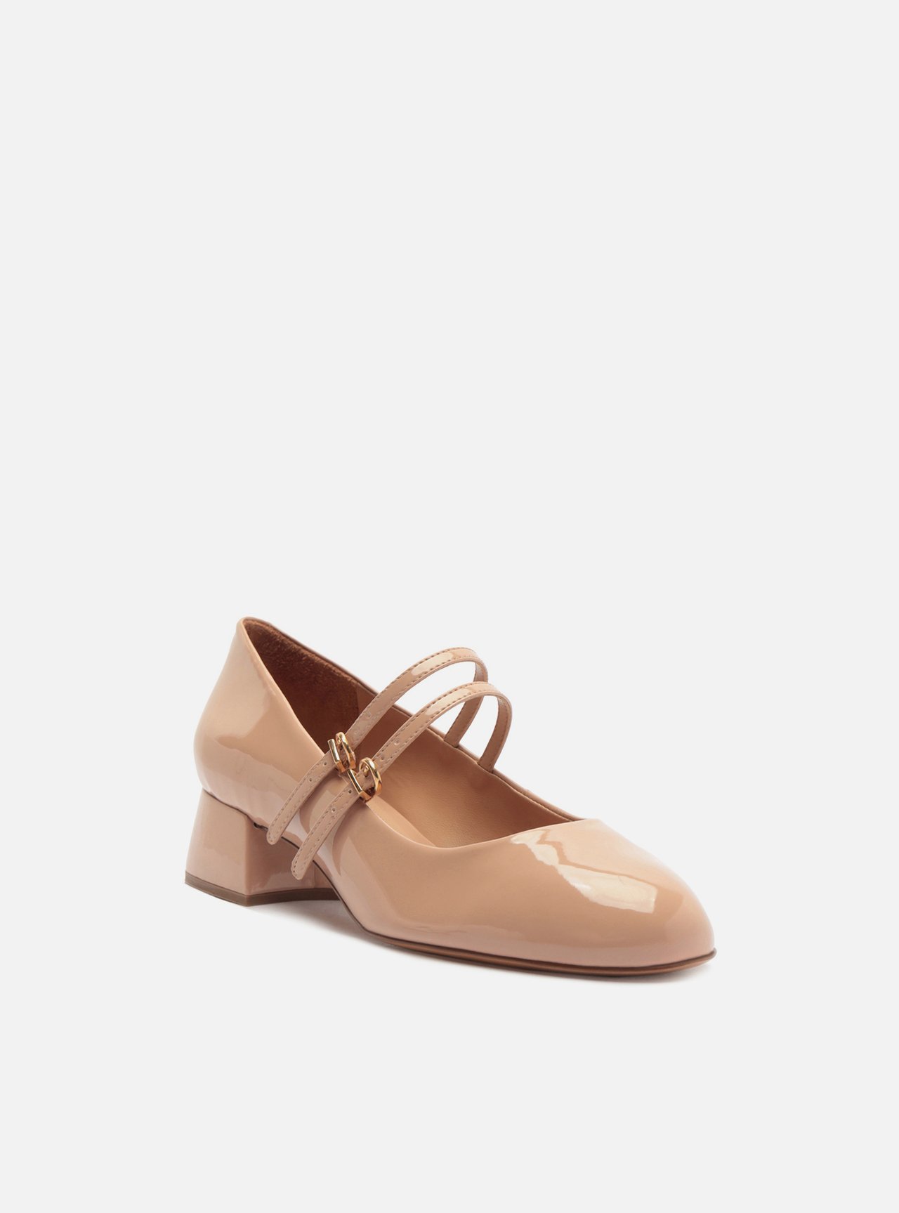 Scarpin Nude Verniz Salto Bloco Fivela — foto 2