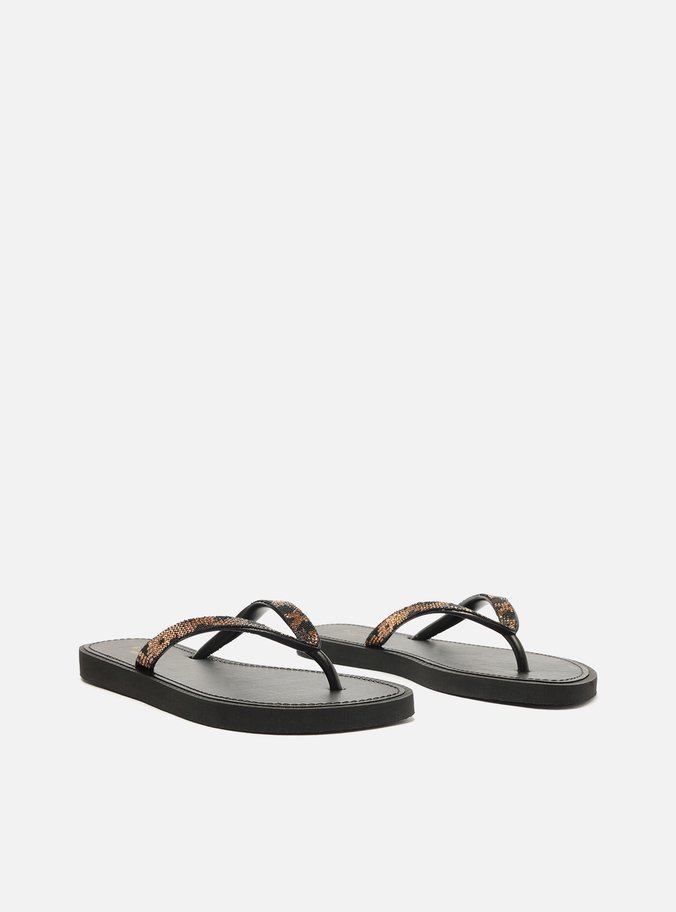 Chinelo de Dedo Preto Print Recouro Essential Strass