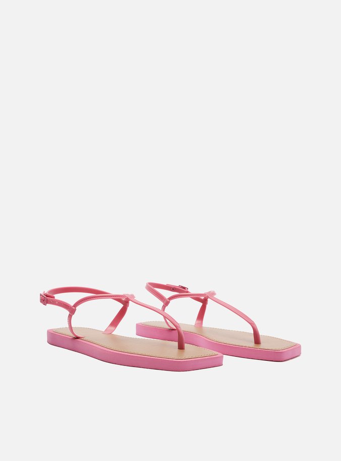 Sandália Rasteira Rosa Slim Square Thong Brizza