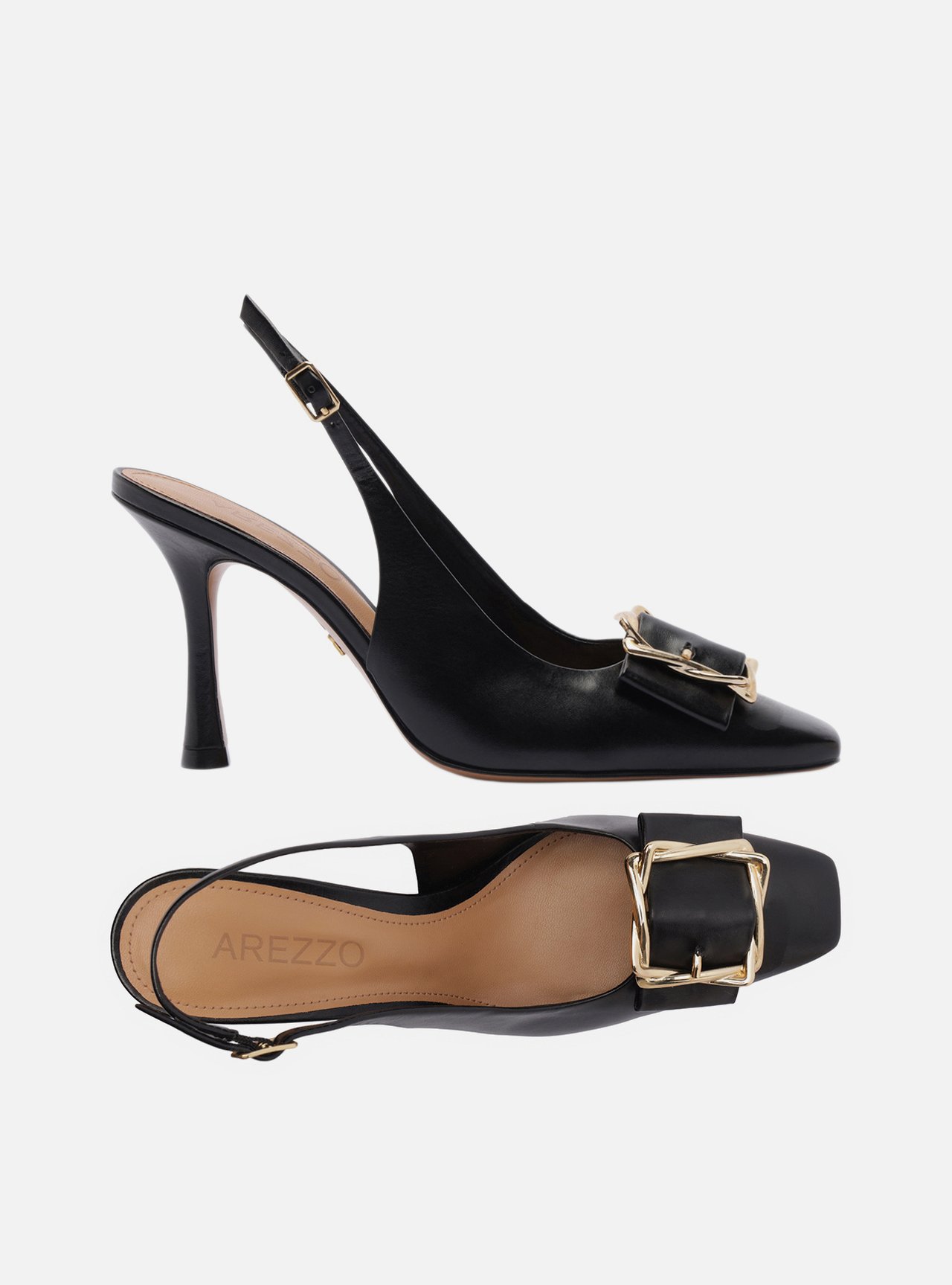 Scarpin Preto Couro Slingback Salto Alto Fivela — foto 6