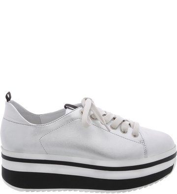 Tênis Luna Couro Prata Salto Listra