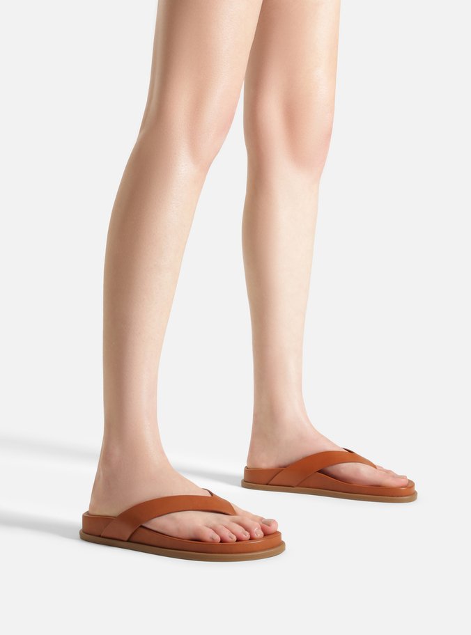 Sandália Papete Marrom Couro Tiras Flip Flop