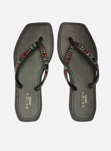 Chinelo de Dedo Preto Recouro Square Strass Brizza