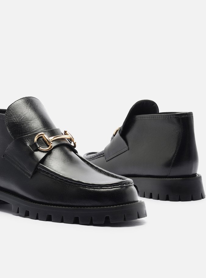 Mocassim Preto Couro Tratorado Bridão Siena