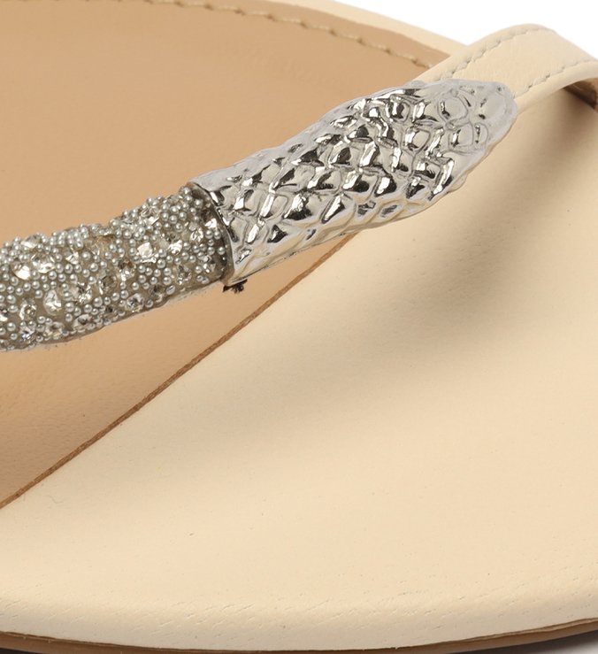 Sandália Rasteira Off-White Snake Strass