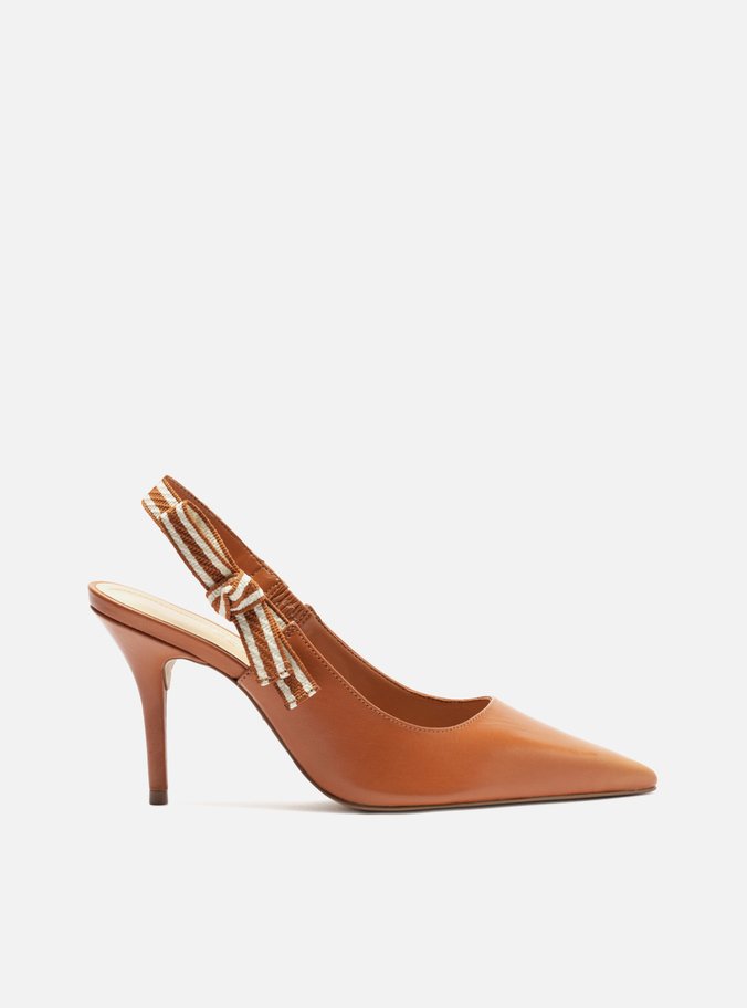 Scarpin Marrom Couro Salto Médio Slingback Laço