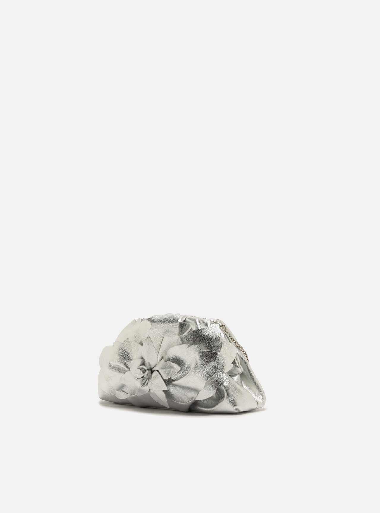 Bolsa Clutch Prata Couro Pequena Flor Corrente — foto 2