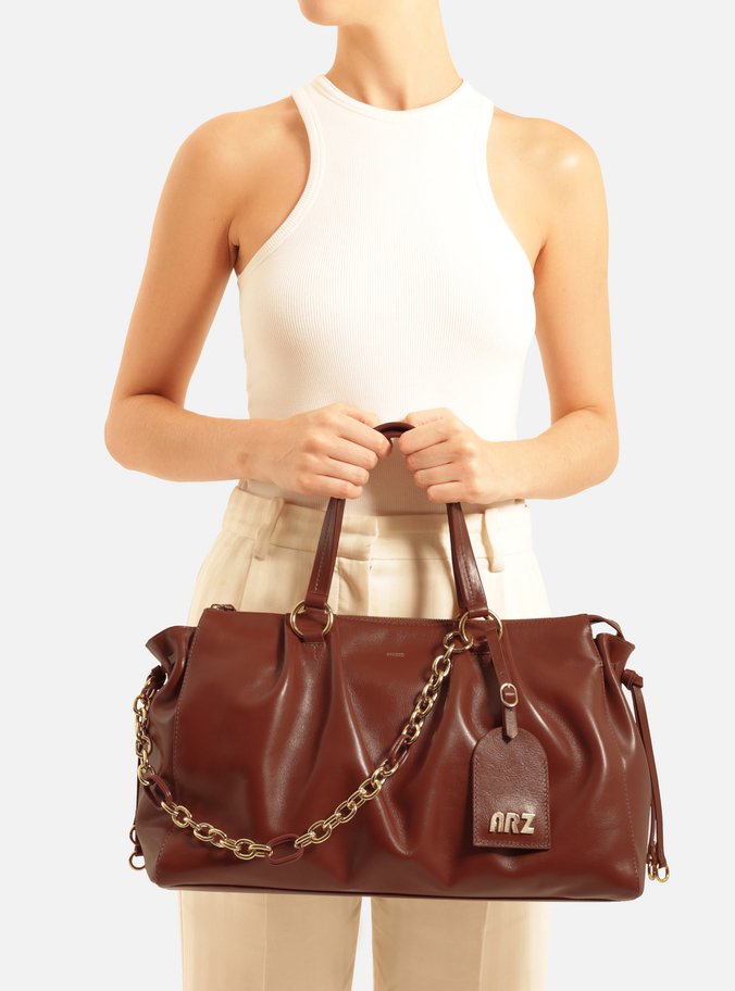 Bolsa Tote Couro Marrom Grande