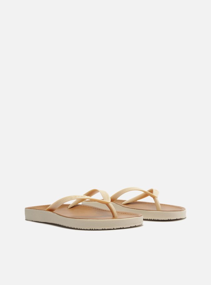 Chinelo de Dedo Off-White Palmilha Marrom