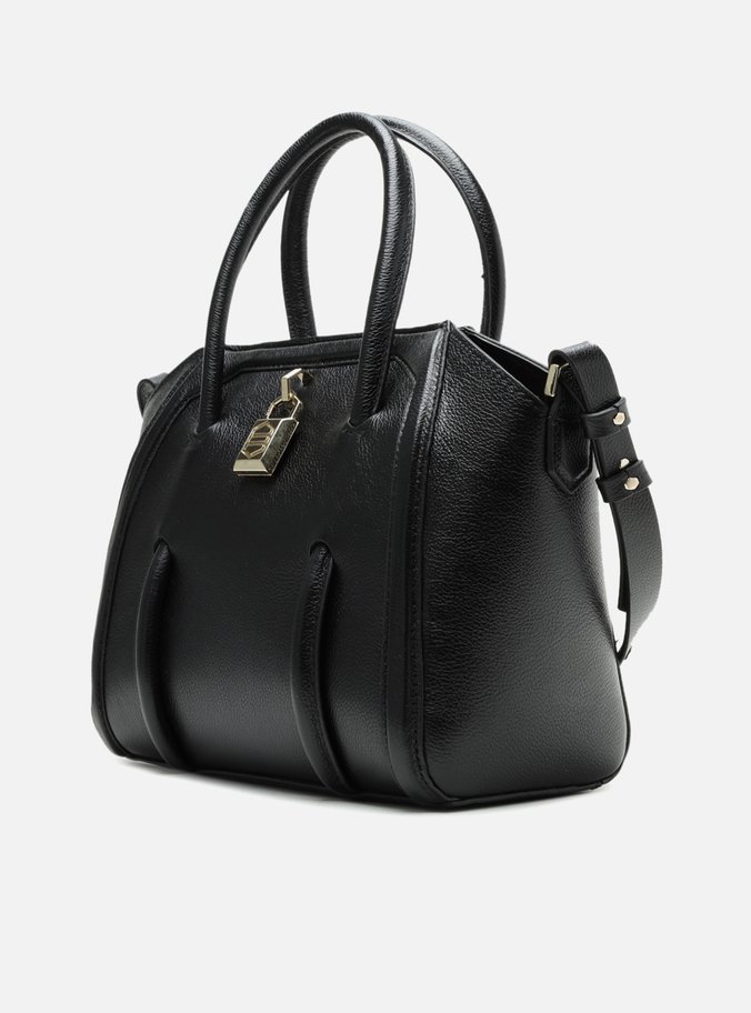 Bolsa Tote Preta Couro Média Cadeado
