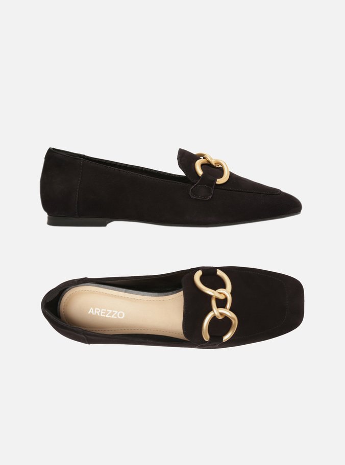 Mocassim Preto Nobuck Bico Quadrado Elos