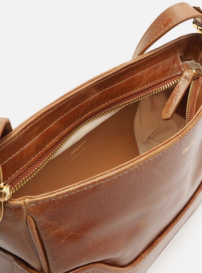 Bolsa Tiracolo Marrom Couro Natural Pequena Metais