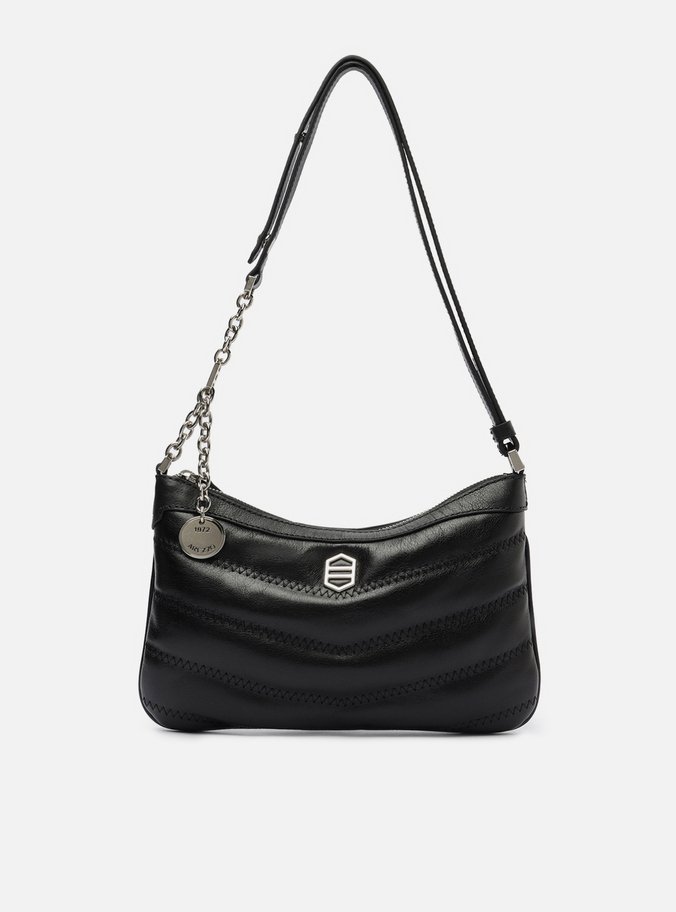 Bolsa Tiracolo Preta Couro Média Costuras