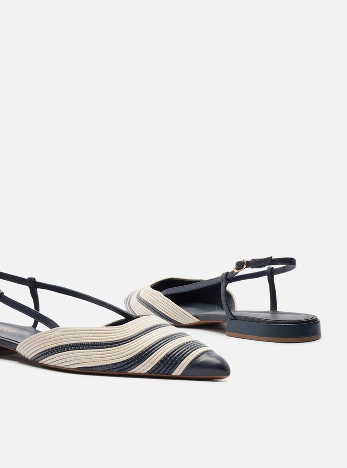 Sapatilha Azul Couro Slingback Bicolor