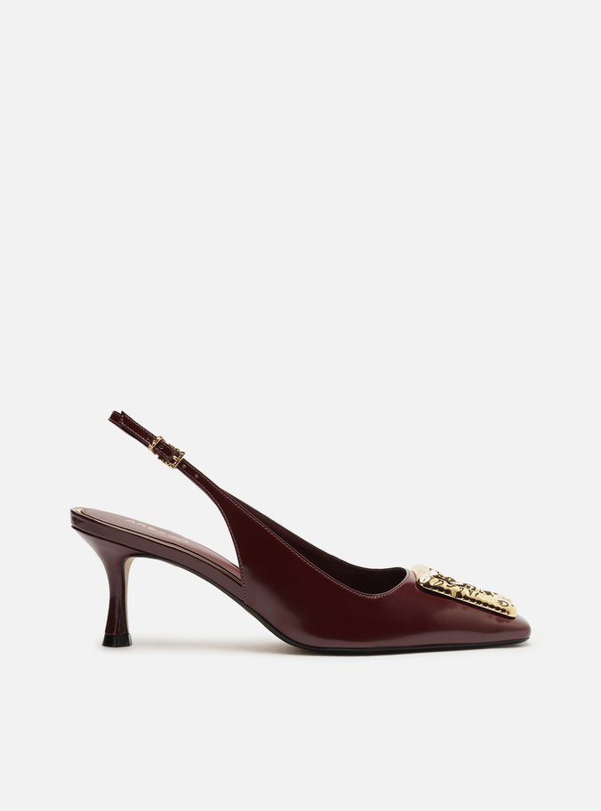 Scarpin Vermelho Slingback Salto Médio Verniz