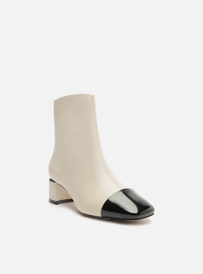 Bota Branca Couro Cano Curto Cap Toe Verniz