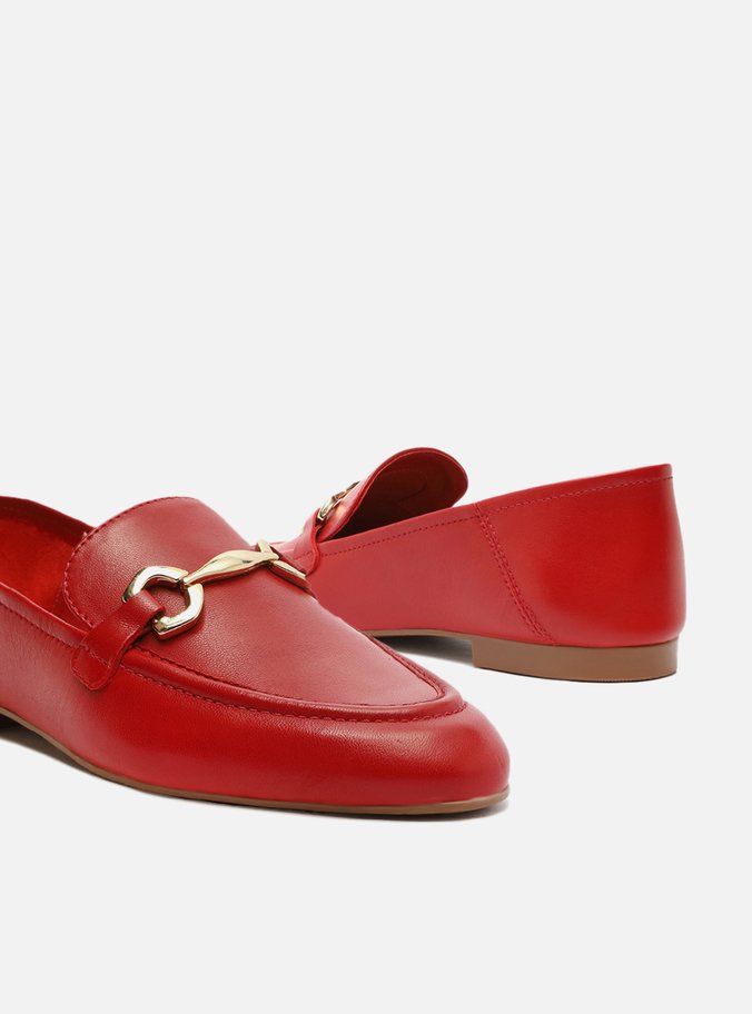 Mocassim Vermelho Couro Bridão Metálico Luma