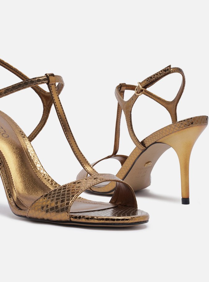 Sandália Bronze Snake Salto Fino Tira T