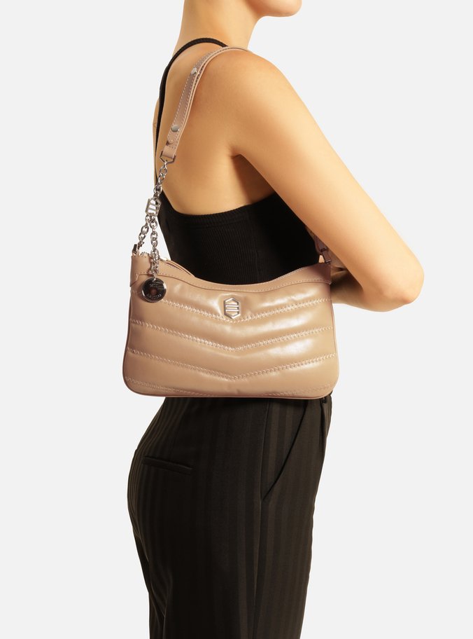 Bolsa Tiracolo Bege Couro Média Costuras