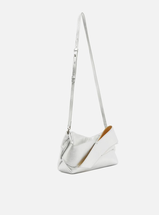 Bolsa Clutch Prata Couro Média Tiras