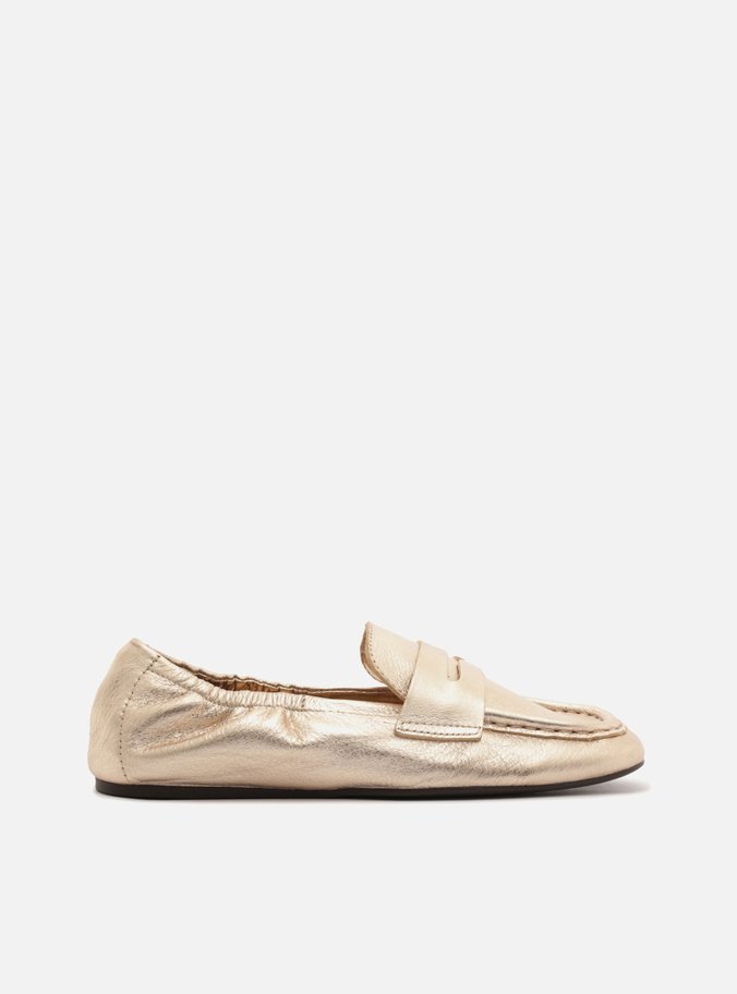 Mocassim Dourado Couro Bico Quadrado Soft