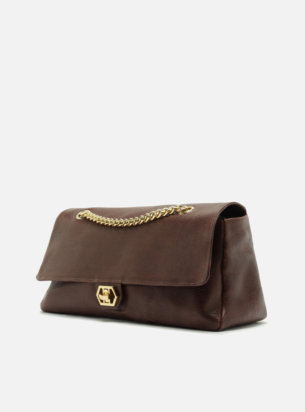Bolsa Tiracolo Marrom Couro Grande Croco Corrente — foto 2